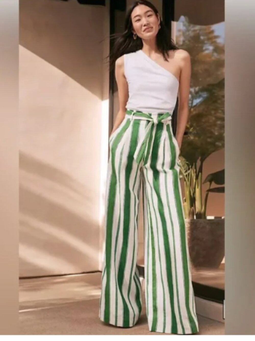 NWT Ann Taylor Striped Linen Wide Leg trousers 16
